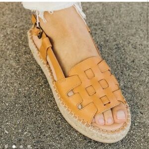 Soludos Tan Leather Woven Espadrille Sandals